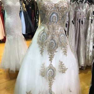 White and gold prom dress